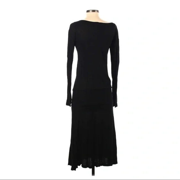 James Perse Black Ruched Long Sleeve Midi Dress